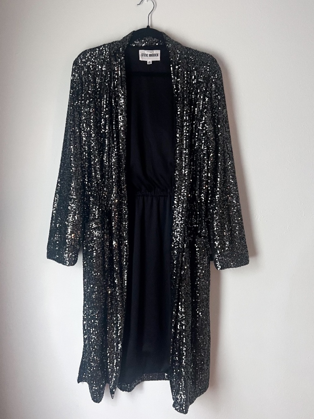 Steve Madden Black Sequin Duster Cardigan | Glam Festival Holiday NYE Concert
